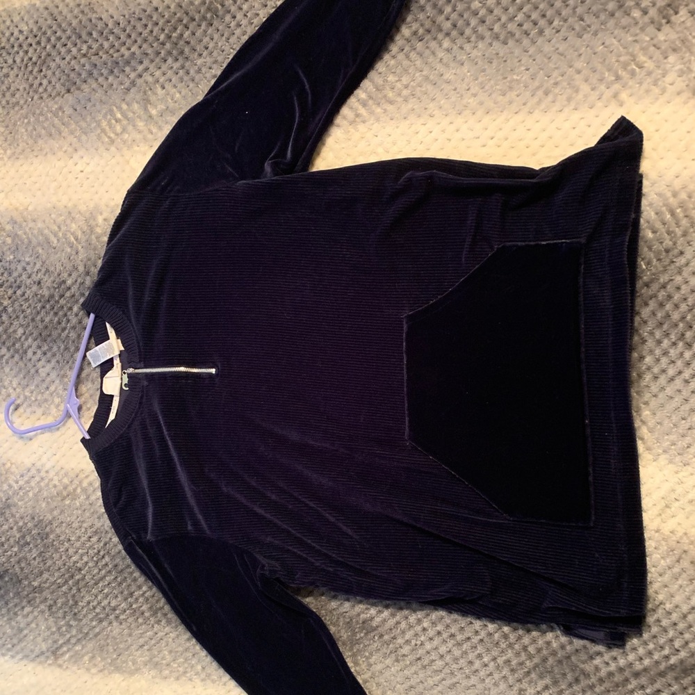 Navy blue velvet Russ brand sweater with zipper